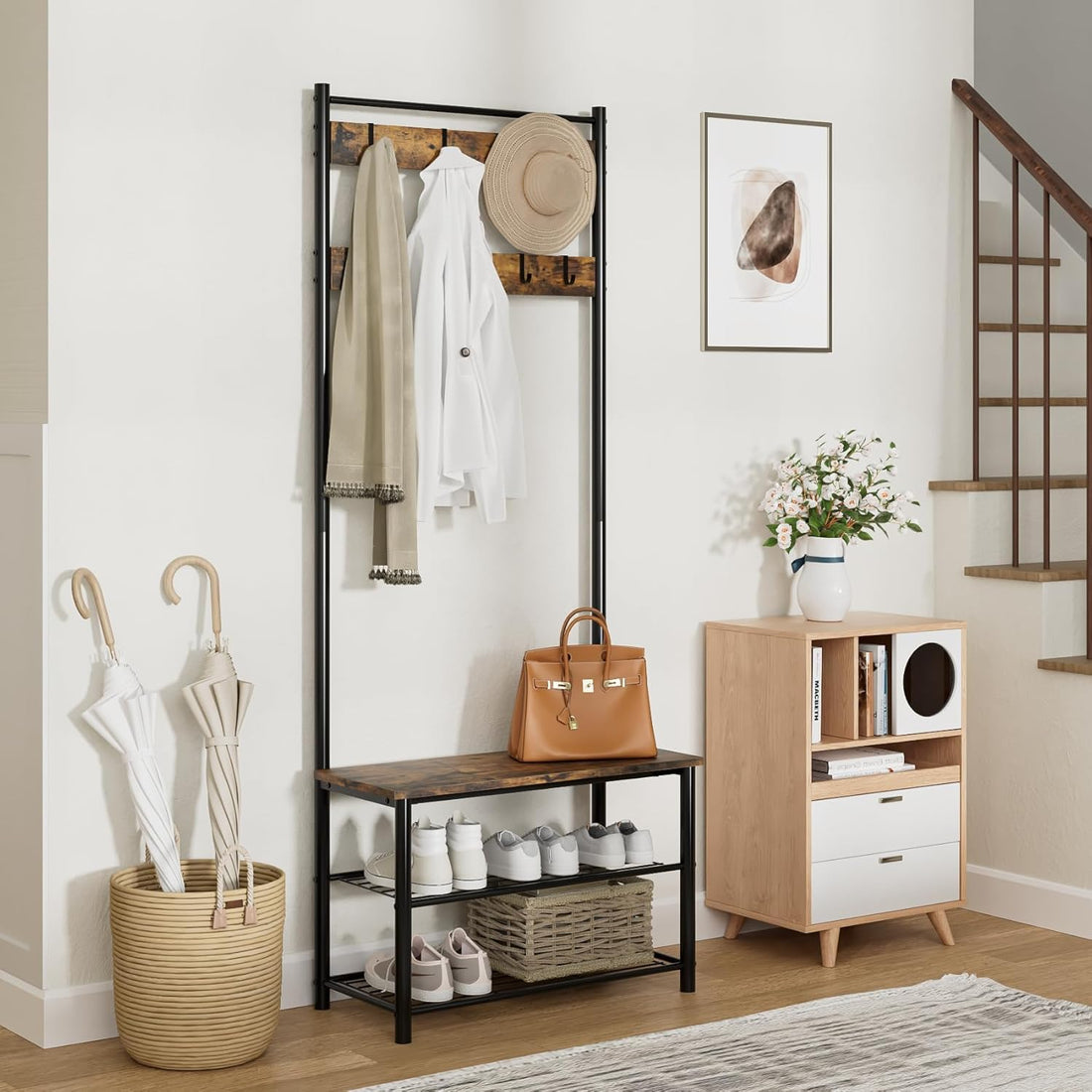 Hall tree with shoe storage bench