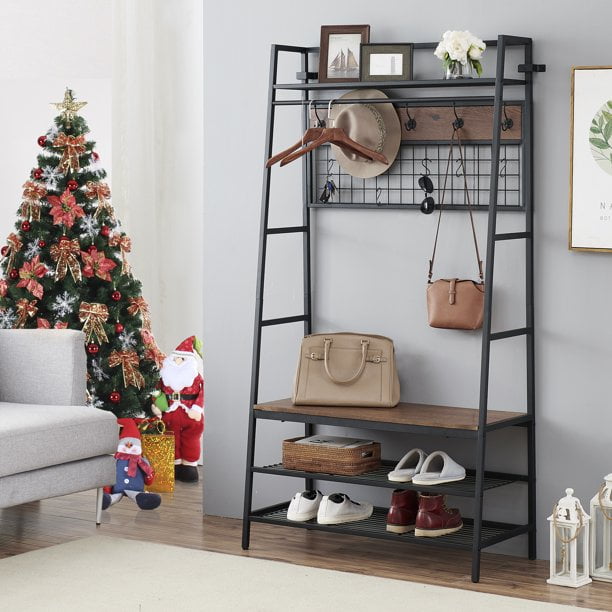 The VESTA 4-in-1 Coat Rack & Shoe Bench