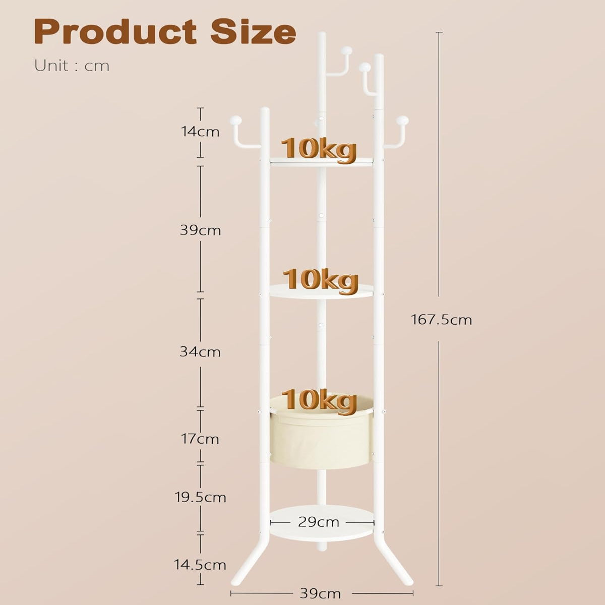 The LUNA – Freestanding Coat Rack with Shelves & Fabric Basket