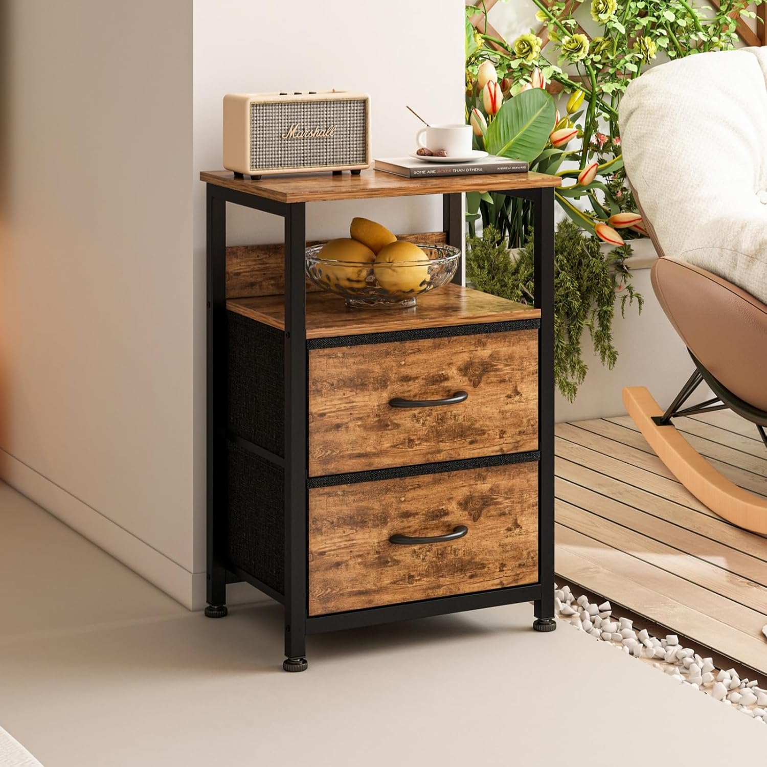 SIDE TABLE MARCEL WITH 2 FABRIC DRAWERS