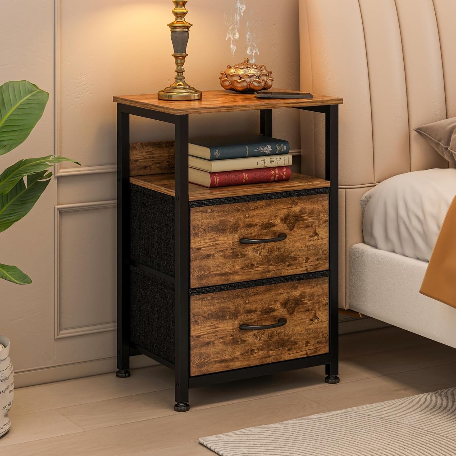 SIDE TABLE MARCEL WITH 2 FABRIC DRAWERS