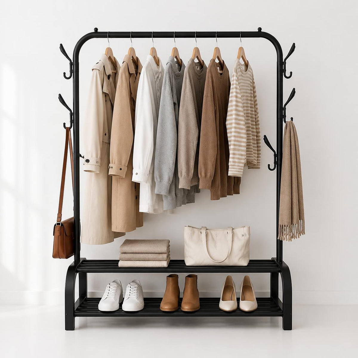 The ONYXA N – Clothes & Shoe Rack with Side Hooks