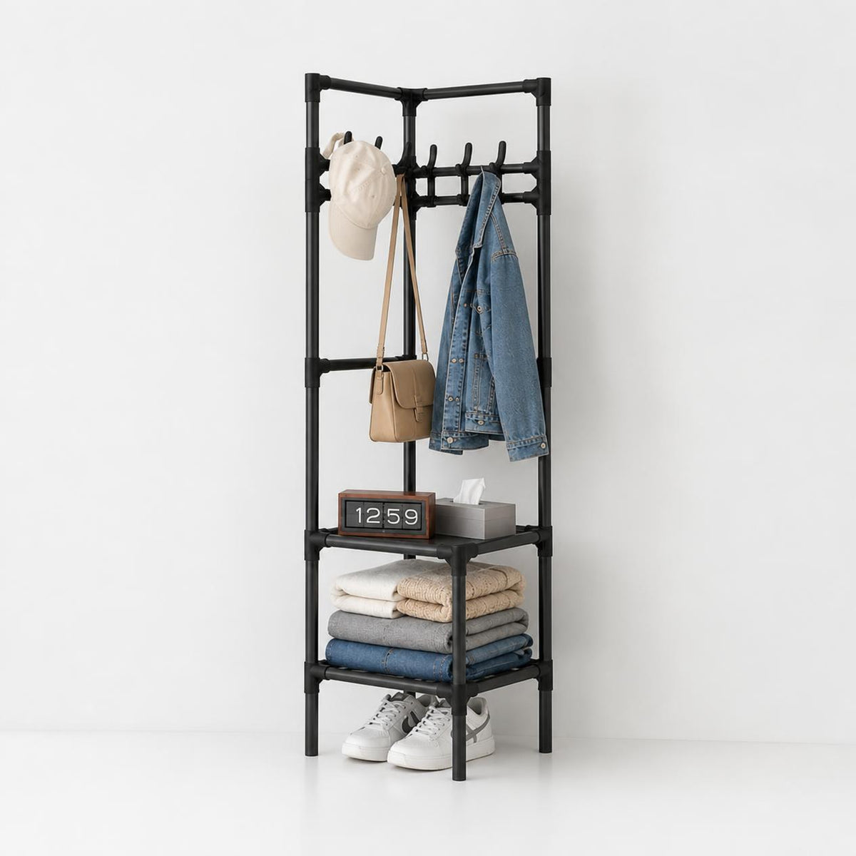 The NOCTIS N – Black Corner Rack with 10 Hooks