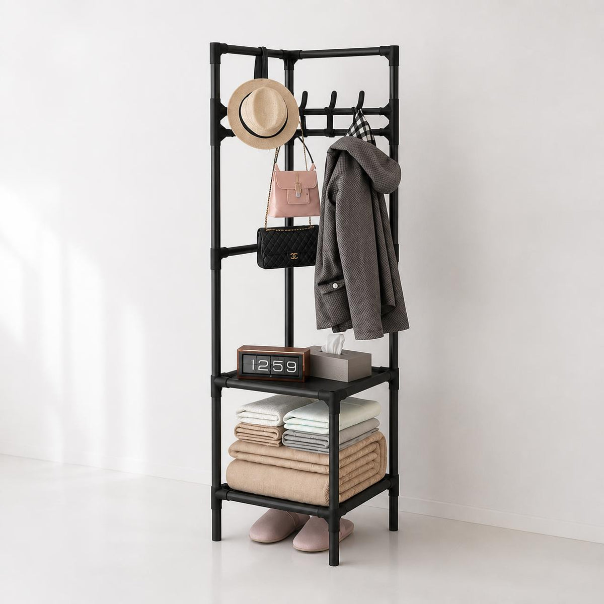 The NOCTIS N – Black Corner Rack with 10 Hooks