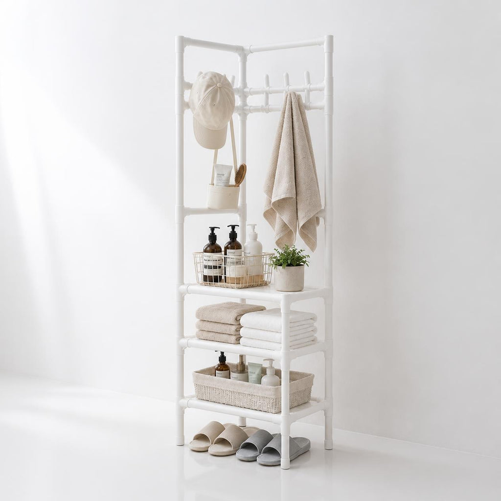 The BLANCA N – White Corner Rack with 10 Hooks