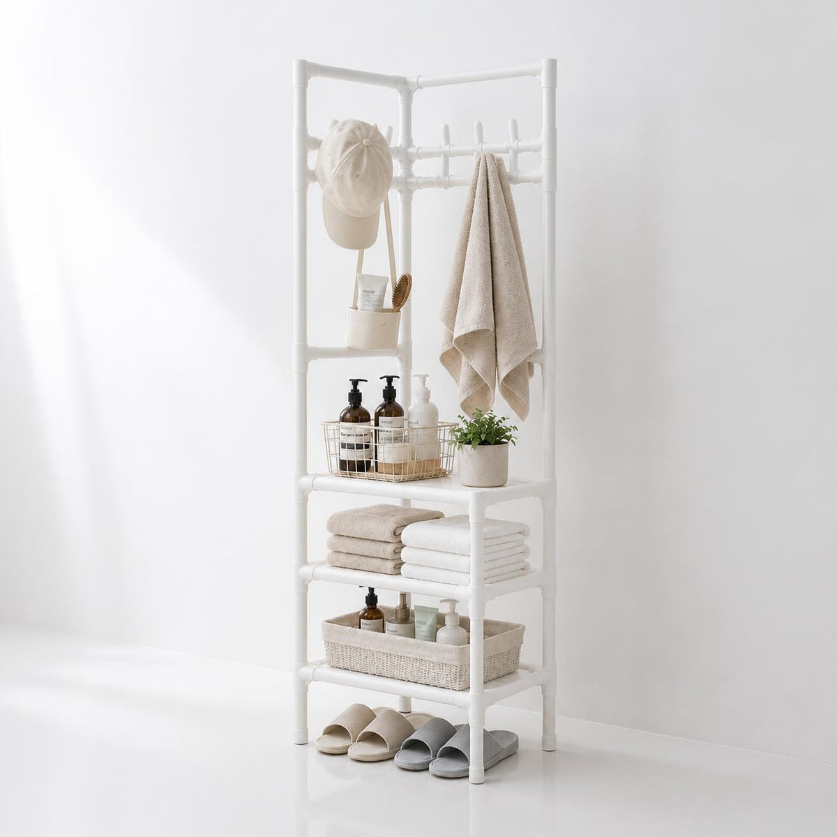 The BLANCA N – White Corner Rack with 10 Hooks