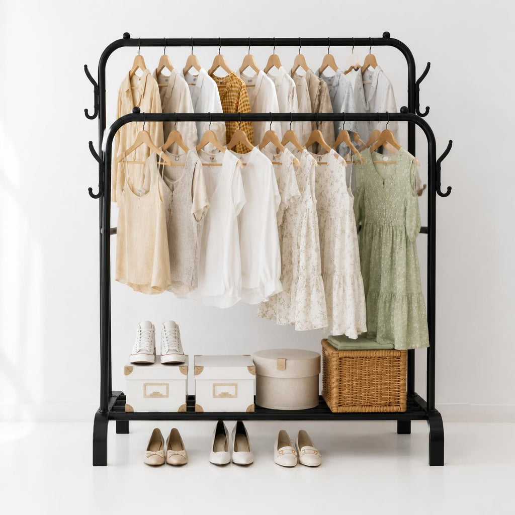 The ATELIA N – Double Clothes Rack with Side Hooks