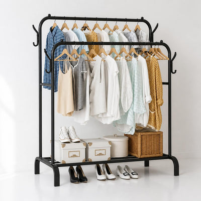 The ATELIA N – Double Clothes Rack with Side Hooks