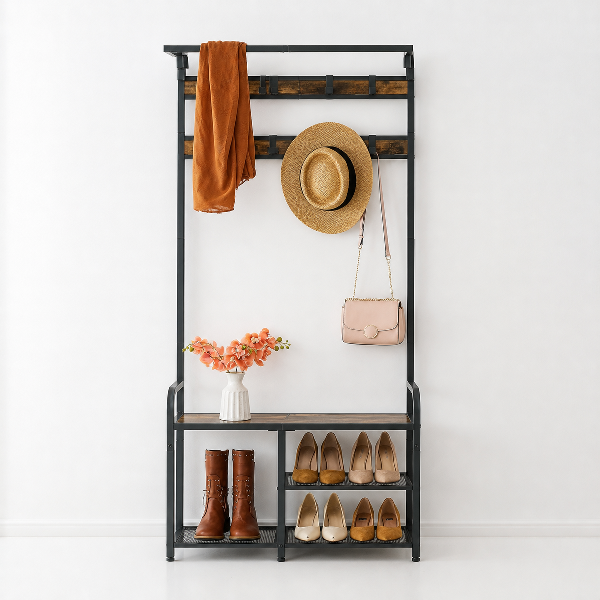 The RAVEN – 4-in-1  Coat Rack & Shoe Bench