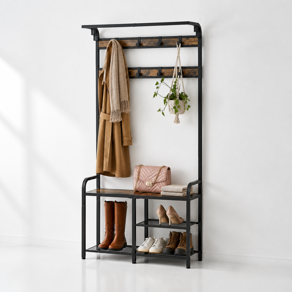 The RAVEN – 4-in-1  Coat Rack & Shoe Bench