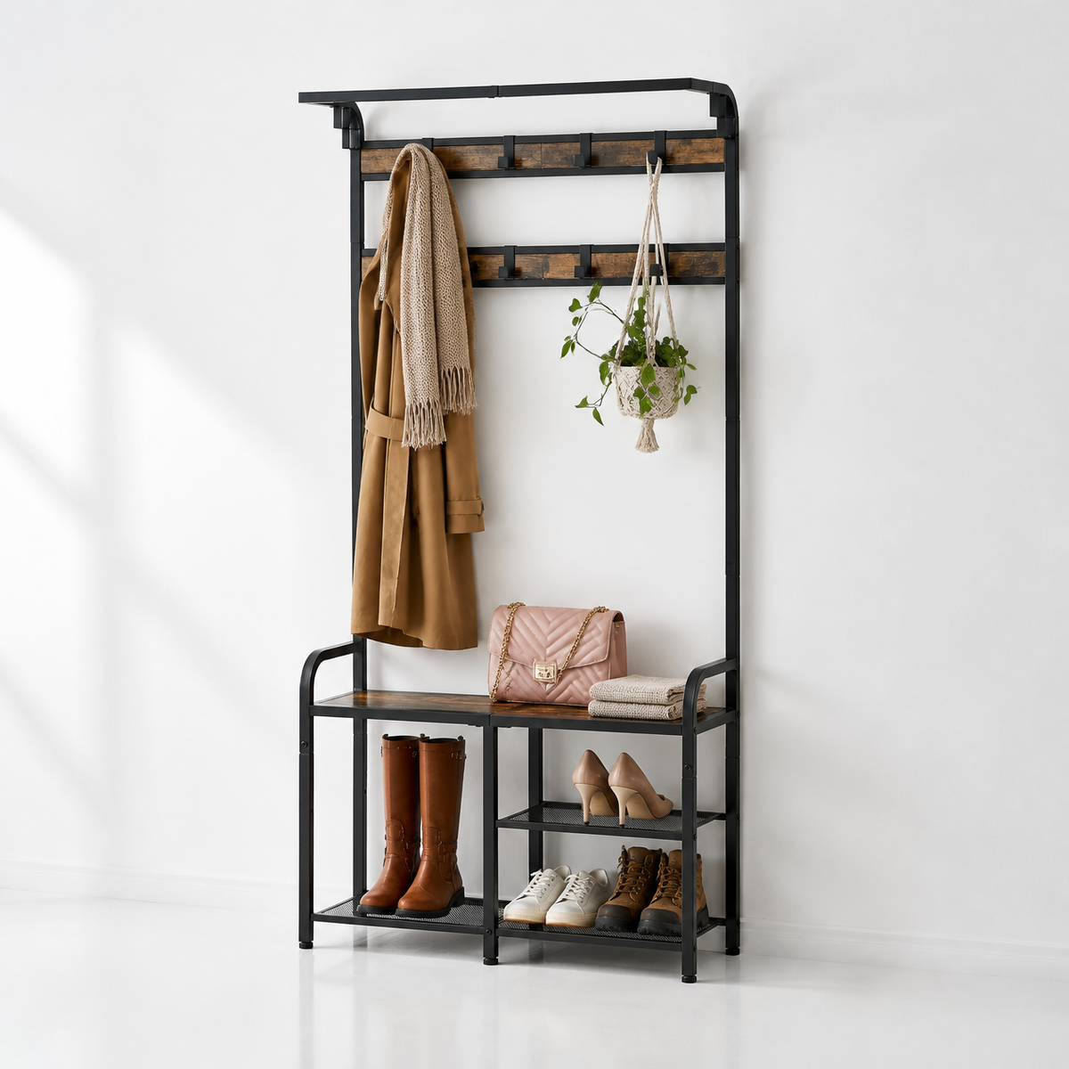 The RAVEN – 4-in-1  Coat Rack & Shoe Bench