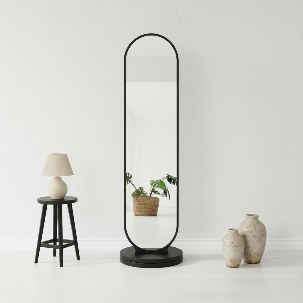 The VERTU – 360° Rotating Mirror with Coat Rack & Shelf