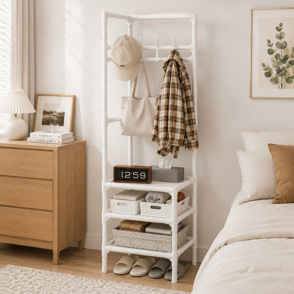 The BLANCA N white corner rack with hooks