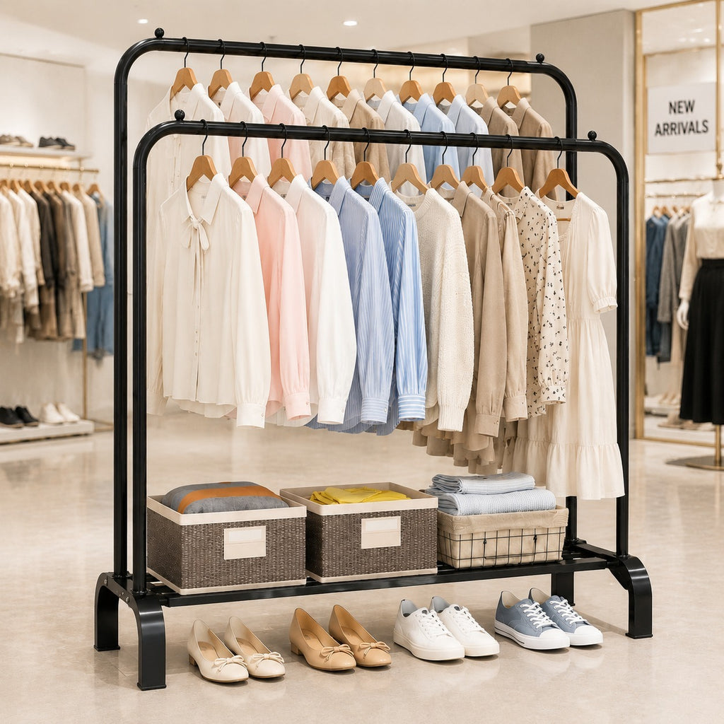 The MAISON N double clothes rack with storage shelf