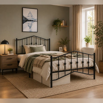 The ORBIS N – Scroll Metal Single Bed